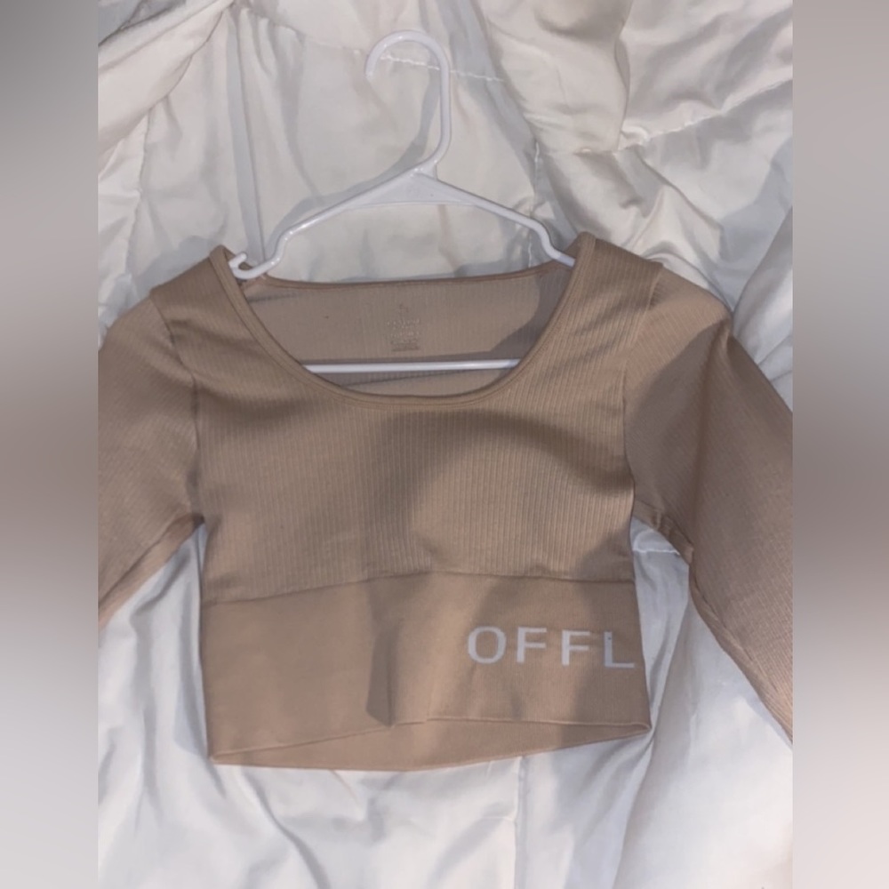 aerie seamless cropped long sleeve top blush xs